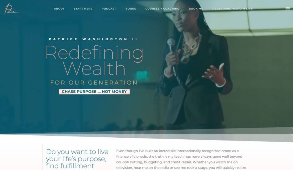 screenshot of Patrice Washington coaching website
