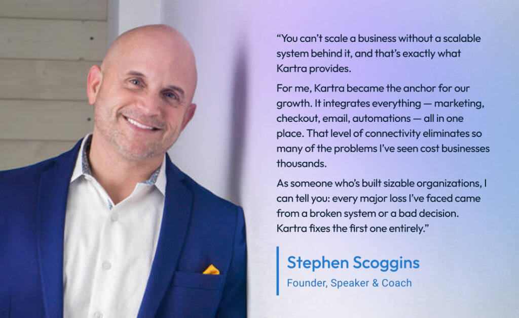 Business coach testimonial about saving time with Kartra Essentials